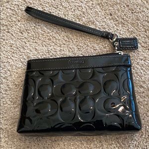 Coach black patent leather wristlet